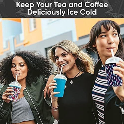 Reusable Neoprene Insulator Sleeves for Large Sized Iced Coffee and Cold Drink Cups, Compatible with Starbucks, Dunkin, Tumblers, Soda Cups (2 PK Large 32oz, Mint & Peach Smooth)