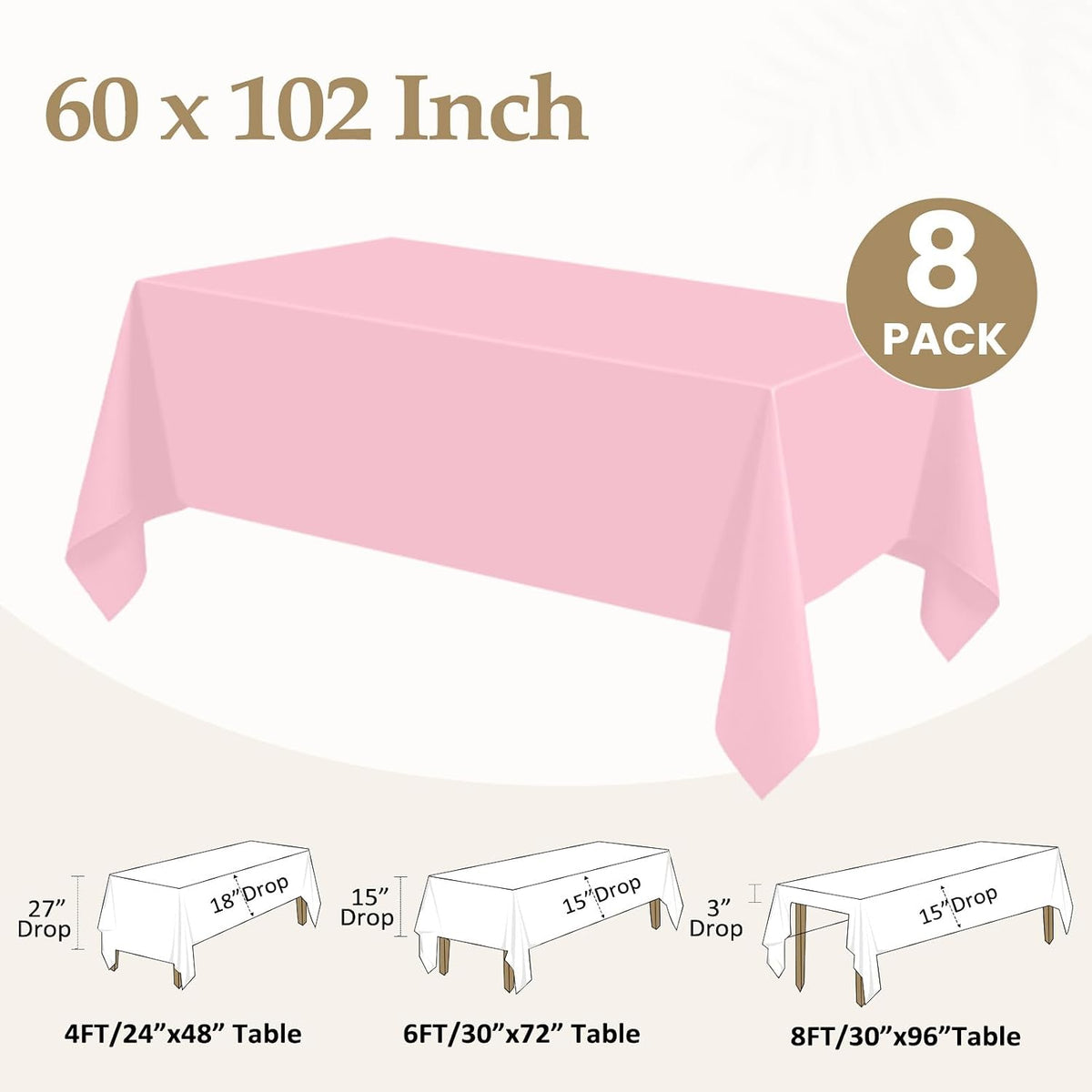 Pink Tablecloth Rectangle 60 x 102 Inch, 8 Packs