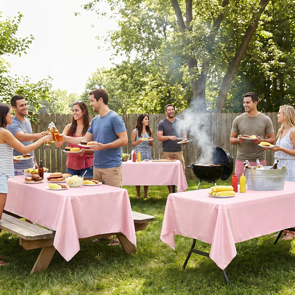 Pink Tablecloth Rectangle 60 x 102 Inch, 8 Packs