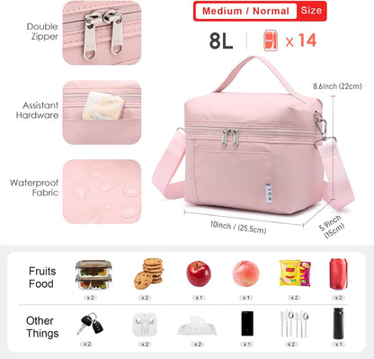 NOL 8L Insulated Lunch Bag for Women, Medium, Pink