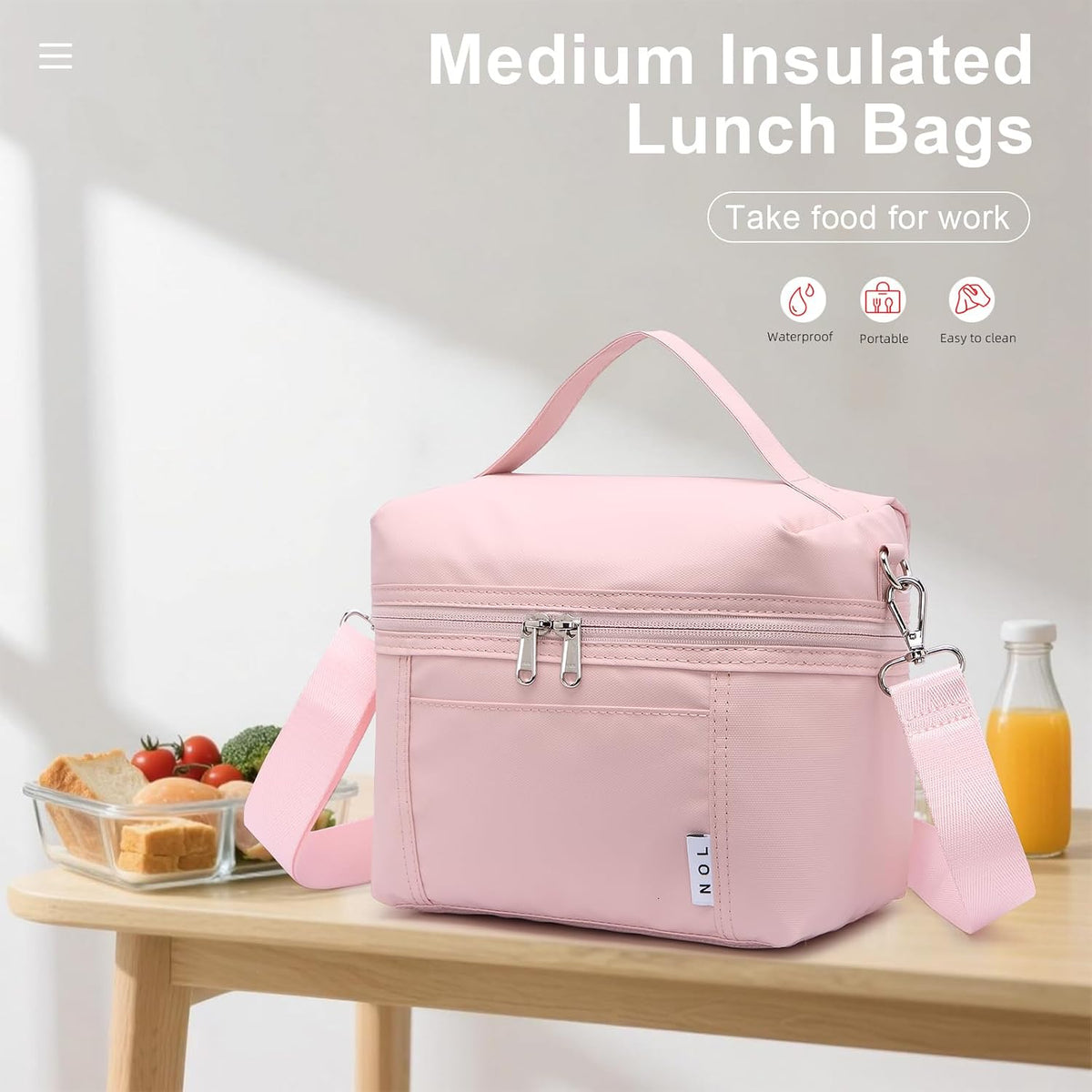 NOL 8L Insulated Lunch Bag for Women, Medium, Pink