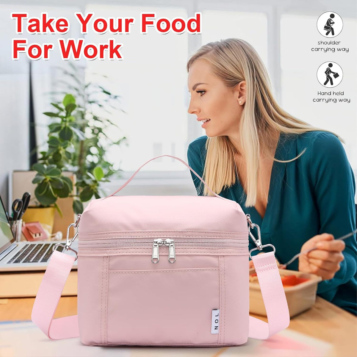 NOL 8L Insulated Lunch Bag for Women, Medium, Pink