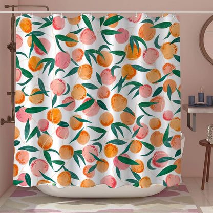 Peach Shower Curtain, Allover Fruits Cute Bright Colorful Design Waterproof Fabric Bathroom Curtains Set with 12 Hooks, Peachy Pink 72×72 inch