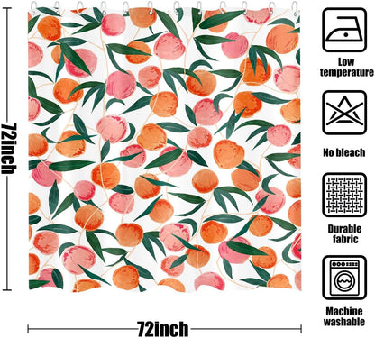 Peach Shower Curtain, Allover Fruits Cute Bright Colorful Design Waterproof Fabric Bathroom Curtains Set with 12 Hooks, Peachy Pink 72×72 inch