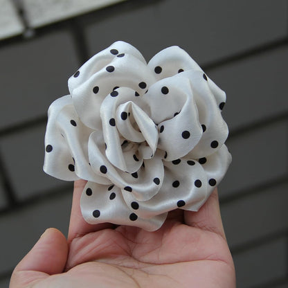 Polka Dot Satin Rose Artificial Flowers for Hair Clips, Shoes, Bags, Brown, Black, Cream, Gray, Peach, 9cm-13cm (10Pcs 9cm Cream)