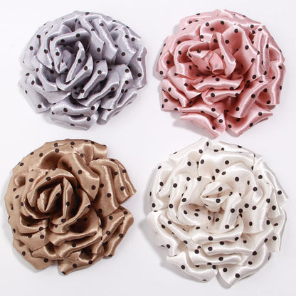 Polka Dot Satin Rose Artificial Flowers for Hair Clips, Shoes, Bags, Brown, Black, Cream, Gray, Peach, 9cm-13cm (10Pcs 9cm Cream)