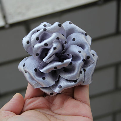 Polka Dot Satin Rose Artificial Flowers for Hair Clips, Shoes, Bags, Brown, Black, Cream, Gray, Peach, 9cm-13cm (10Pcs 9cm Cream)