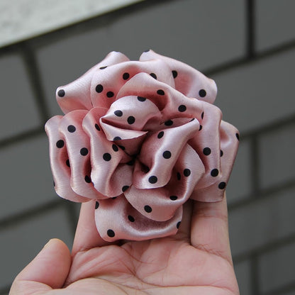 Polka Dot Satin Rose Artificial Flowers for Hair Clips, Shoes, Bags, Brown, Black, Cream, Gray, Peach, 9cm-13cm (10Pcs 9cm Cream)