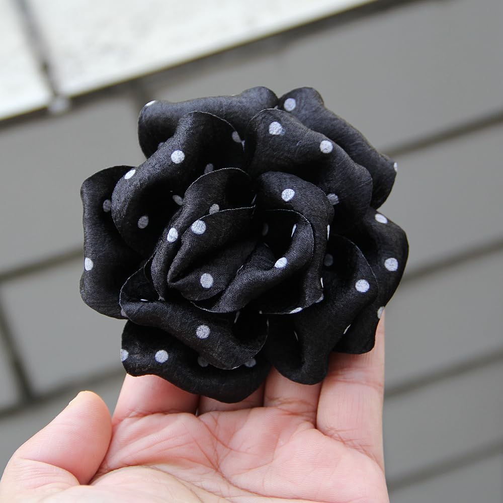 Polka Dot Satin Rose Artificial Flowers for Hair Clips, Shoes, Bags, Brown, Black, Cream, Gray, Peach, 9cm-13cm (10Pcs 9cm Cream)