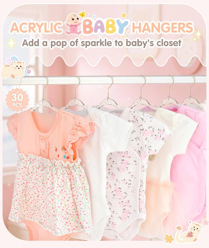 Acrylic Baby Glitter Hangers,11 Inch, Pink, 30 Pcs