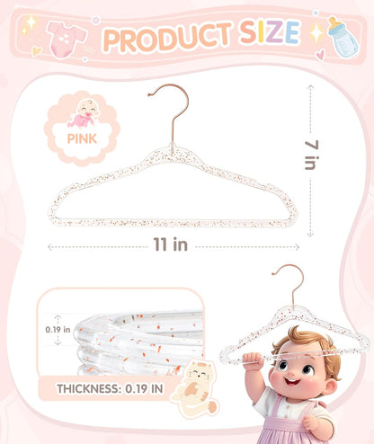 Acrylic Baby Glitter Hangers,11 Inch, Pink, 30 Pcs