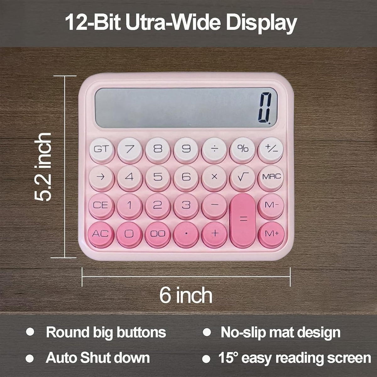 Desk Calculator - 12 Digit Large LCD Display, Big Button Calculator for School, Home & Business Use (Pink Gradient)