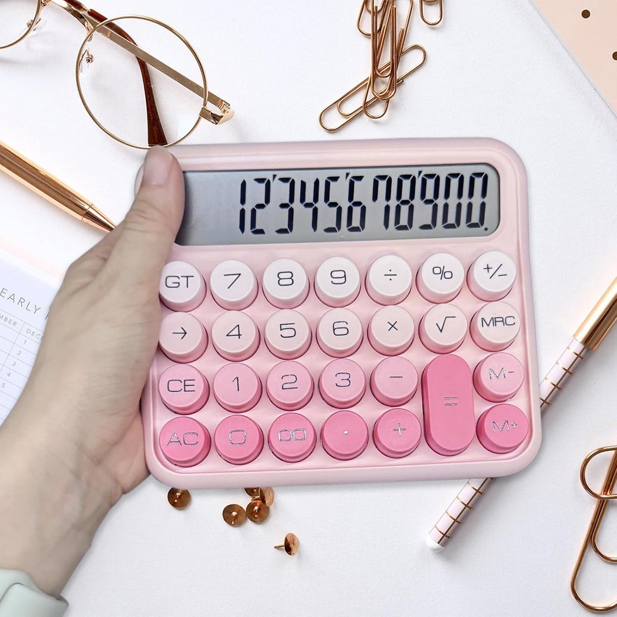 Desk Calculator - 12 Digit Large LCD Display, Big Button Calculator for School, Home & Business Use (Pink Gradient)