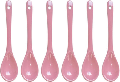 6 pcs Porcelain Egg Spoons Ceramic Spoons 4.7 inch Coffee Dessert Yogurt Tea Milky Tea Pink
