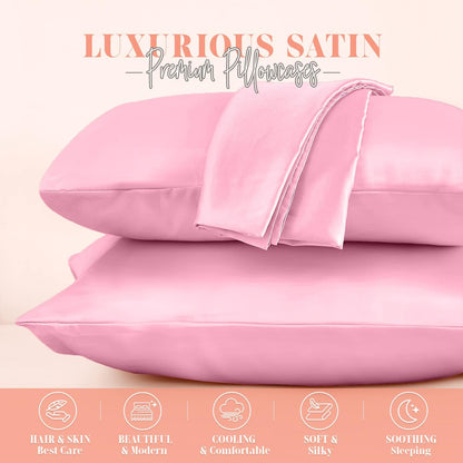 Silky and Luxurious 2-Piece Satin Pillowcase Set for Healthier Skin and Hair, Hidden Zipper Closure and Beautifully Packaged, Satin Pillowcase Set, Standard/Queen, Light Pink