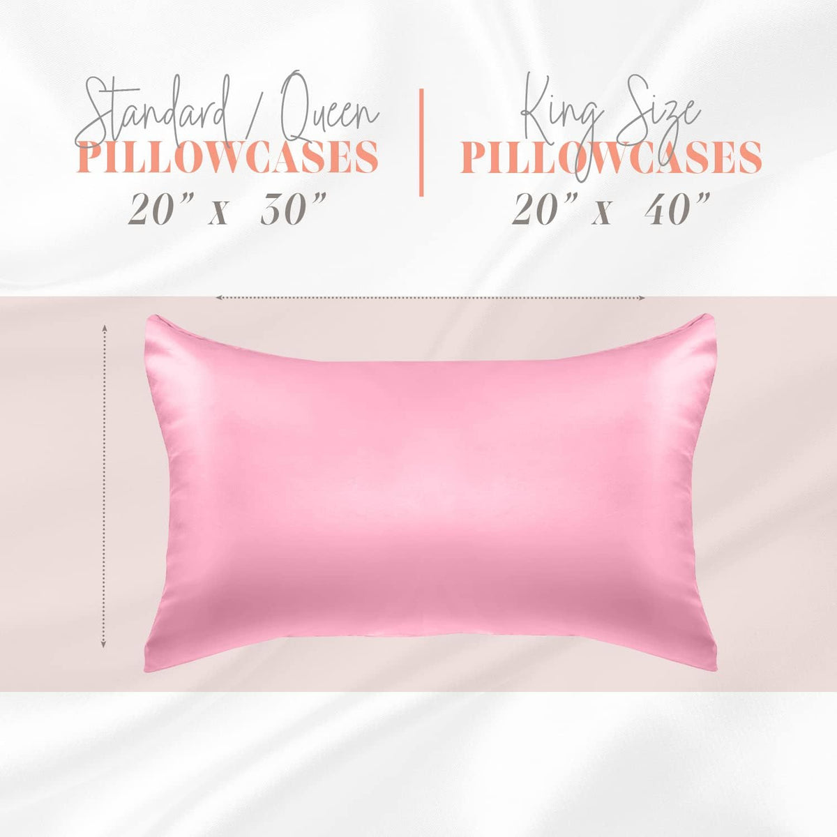 Silky and Luxurious 2-Piece Satin Pillowcase Set for Healthier Skin and Hair, Hidden Zipper Closure and Beautifully Packaged, Satin Pillowcase Set, Standard/Queen, Light Pink