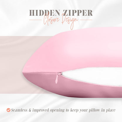 Silky and Luxurious 2-Piece Satin Pillowcase Set for Healthier Skin and Hair, Hidden Zipper Closure and Beautifully Packaged, Satin Pillowcase Set, Standard/Queen, Light Pink