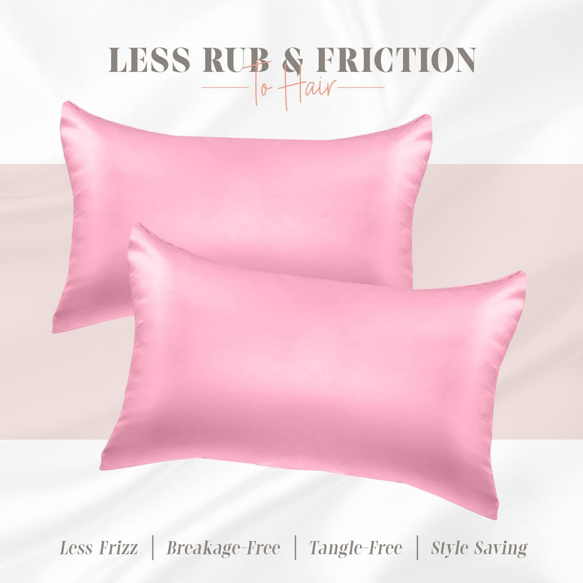 Silky and Luxurious 2-Piece Satin Pillowcase Set for Healthier Skin and Hair, Hidden Zipper Closure and Beautifully Packaged, Satin Pillowcase Set, Standard/Queen, Light Pink