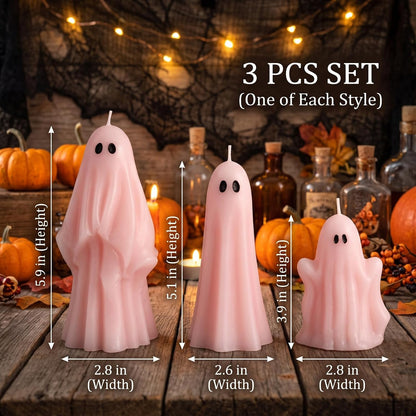 3 Pcs Pink Ghost Candles,Halloween Table Decoration Goth Gift