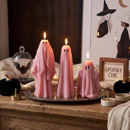 3 Pcs Pink Ghost Candles,Halloween Table Decoration Goth Gift
