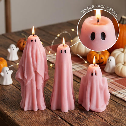 3 Pcs Pink Ghost Candles,Halloween Table Decoration Goth Gift