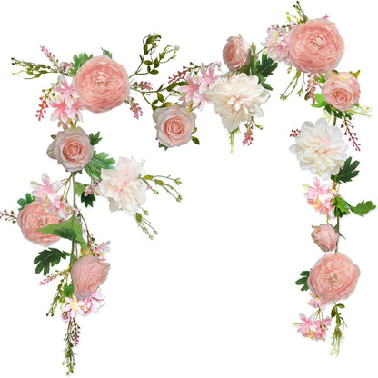Pink Flower Vine, Peony Garland, Flowers for Backdrop Decoration, 6' Length, Floral Garlands for Wedding Decor Home Table Runner Mantle Decoration