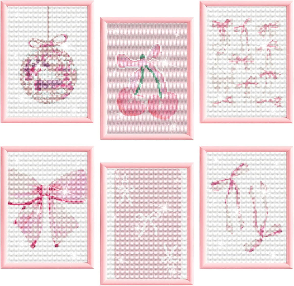 6 Pcs Pink Bow Diamond Art Kits for Adults, 10 x 11.8''