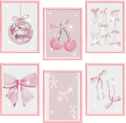 6 Pcs Pink Bow Diamond Art Kits for Adults, 10 x 11.8''