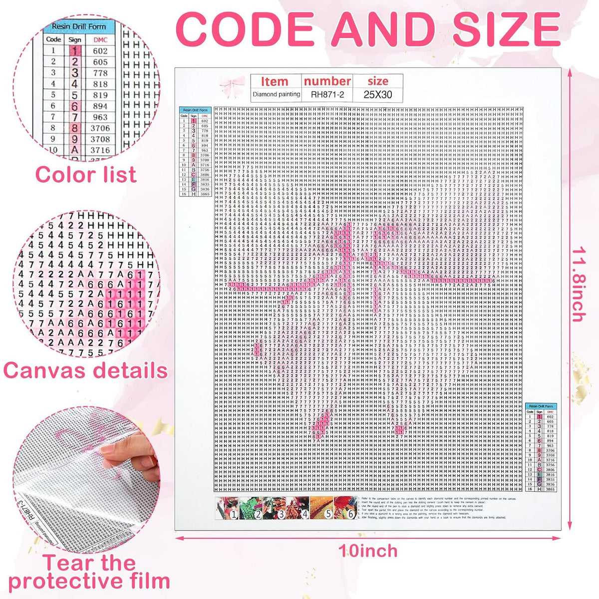 6 Pcs Pink Bow Diamond Art Kits for Adults, 10 x 11.8''