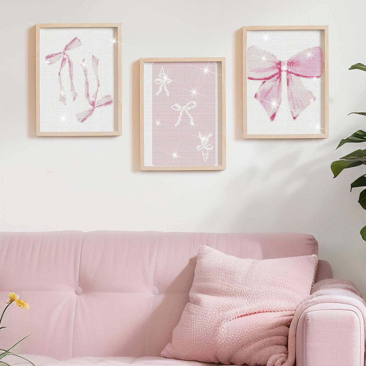 6 Pcs Pink Bow Diamond Art Kits for Adults, 10 x 11.8''