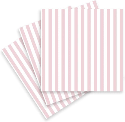 Pale Pink Cocktail Napkins Striped Paper Cocktail Napkins (Non-Toxic Ink) girl baby shower party decorations light pink and White blush Disposable Napkin set (50ct) 5" x 5"