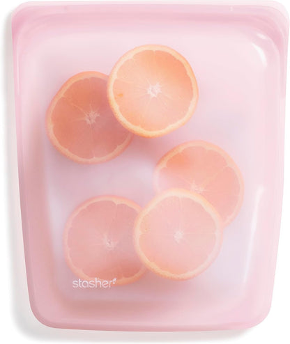 Premium Reusable Half Gallon Silicone Food Storage Bag, Pink, 64 oz