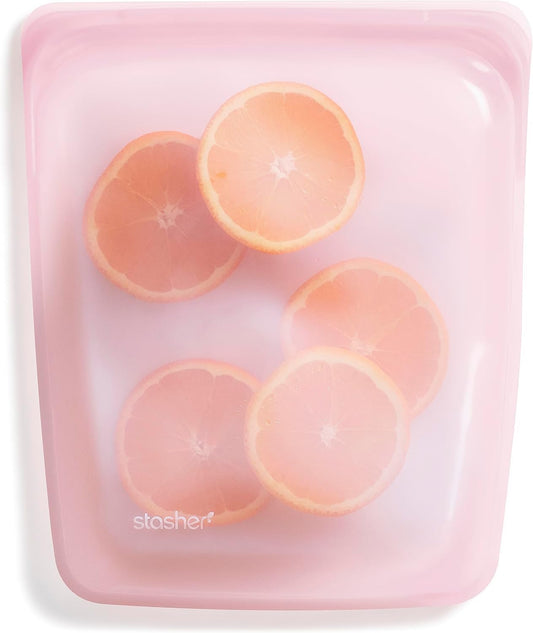 Premium Reusable Half Gallon Silicone Food Storage Bag, Pink, 64 oz