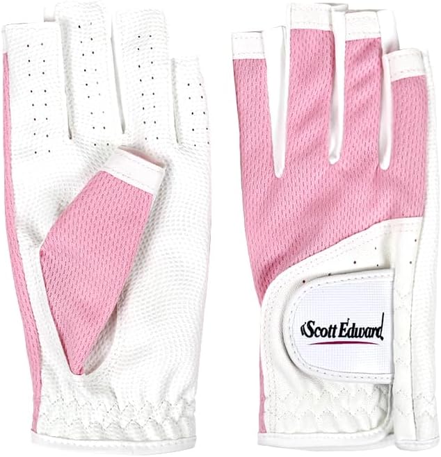 1 Pair Open-Finger Women's Golf Gloves 2 Pack Left Right Hand Lady Fingerless Golf Gloves PU and Microfiber Breathable Mesh Fabric Cool and Comfortable