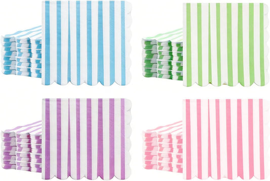 100pcs Rainbow Boho Cocktail Napkin Paper Scallop Stripe Soft Paper Rainbow Ice Cream Napkin 5 x 5 Inch Macaron color for Wedding Birthday Party Bridal Anniversary Baby Shower Supplies Table Decor