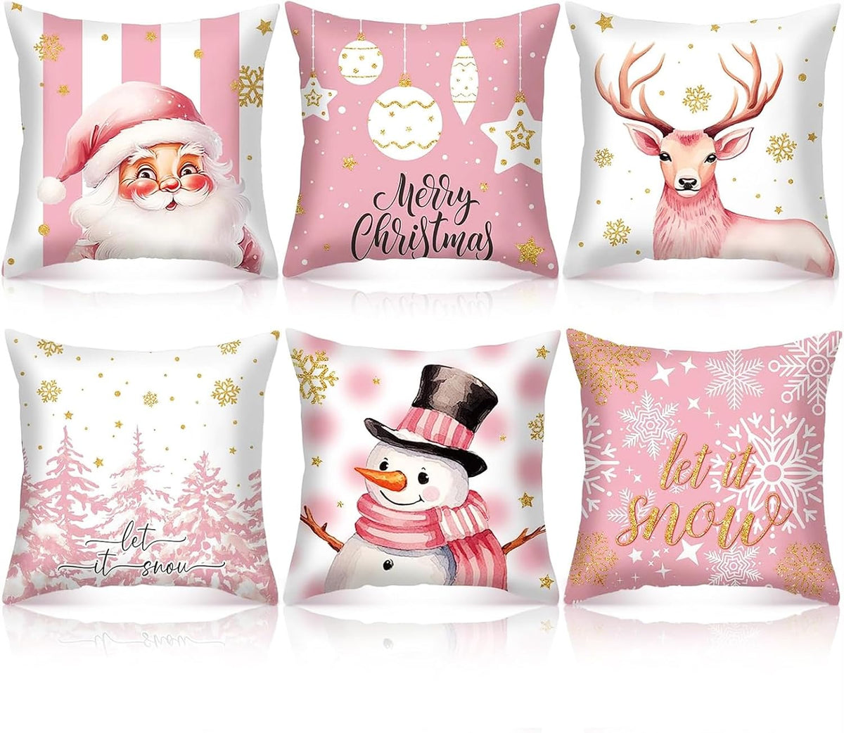 6 Pcs Pillow Covers 18x18 Pink Xmas