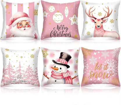 6 Pcs Pillow Covers 18x18 Pink Xmas