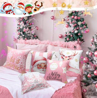 6 Pcs Pillow Covers 18x18 Pink Xmas
