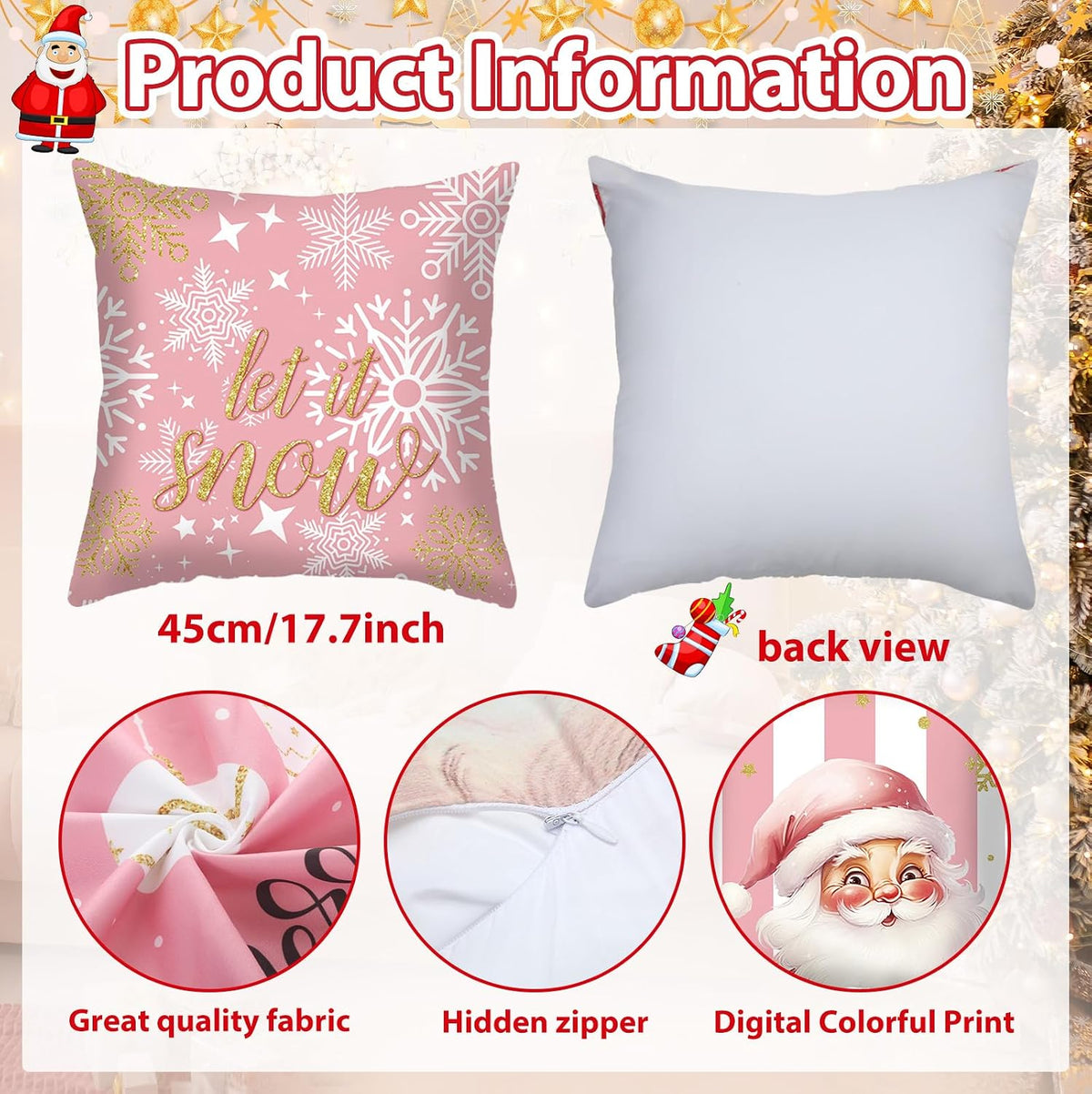 6 Pcs Pillow Covers 18x18 Pink Xmas