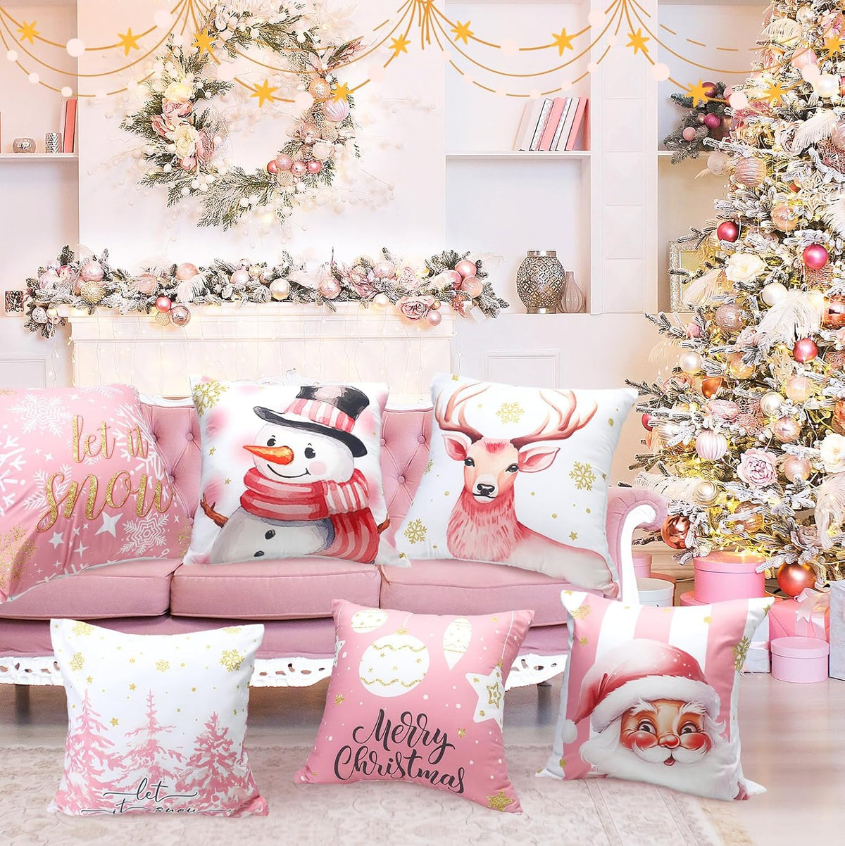 6 Pcs Pillow Covers 18x18 Pink Xmas