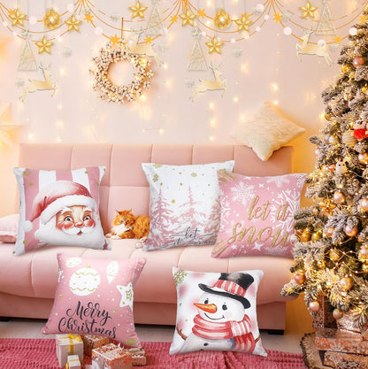 6 Pcs Pillow Covers 18x18 Pink Xmas