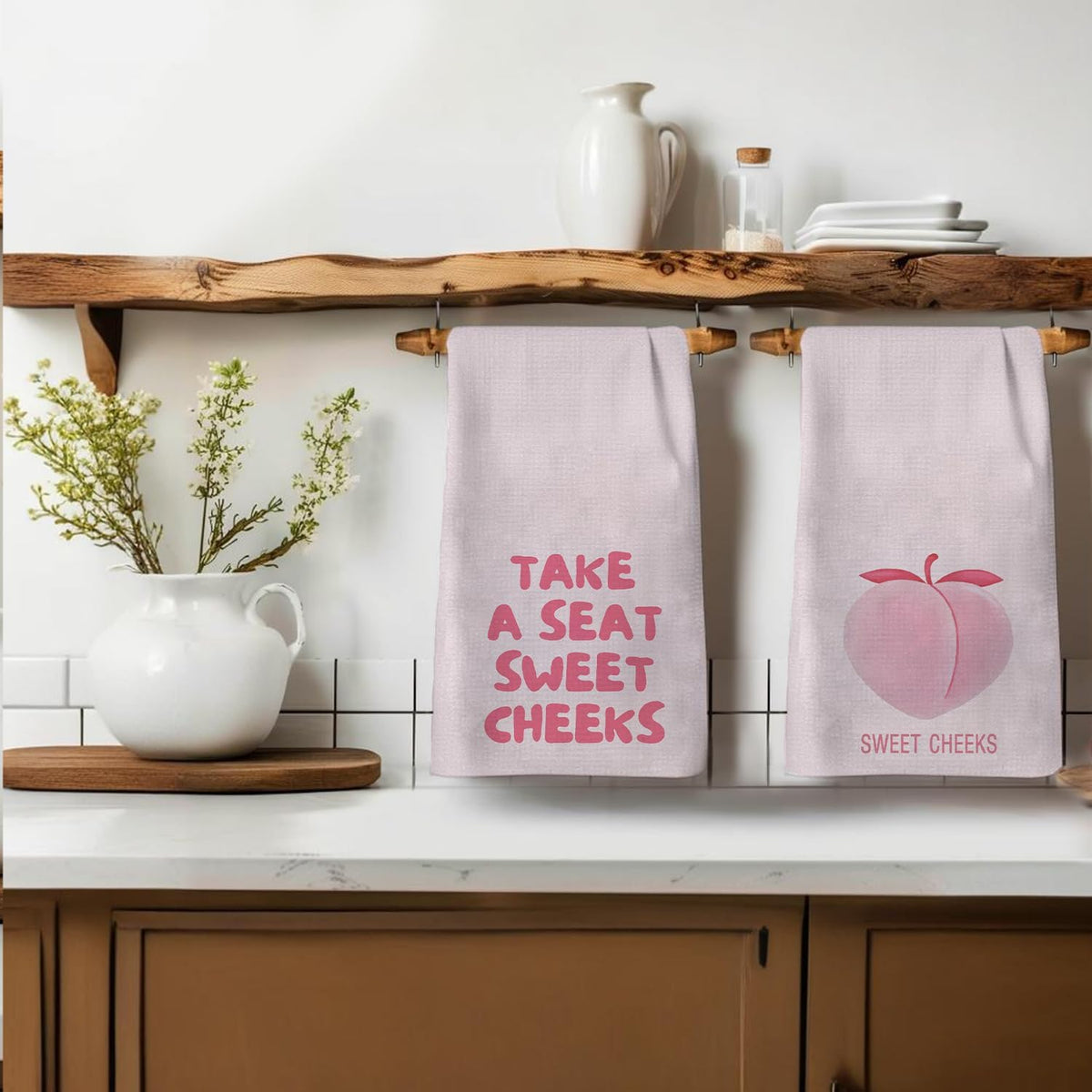 Pink Sweet Cheeks Peach Decorative Bathroom Hand Towels Set of 2, Preppy Pink Girly Aesthetic Hand Towels for Bathroom Washroom Decor,Kitchen 16x24 Inch