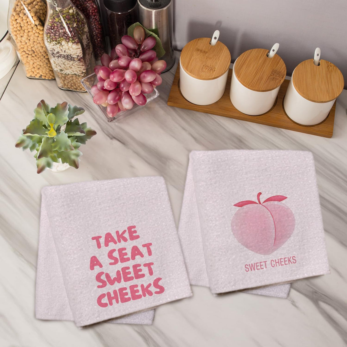 Pink Sweet Cheeks Peach Decorative Bathroom Hand Towels Set of 2, Preppy Pink Girly Aesthetic Hand Towels for Bathroom Washroom Decor,Kitchen 16x24 Inch