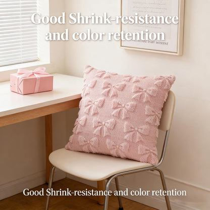 2pcs Light Pink Bow Pillow Covers Room Decor Aesthetic Decorative Valentine Throw Pillow Soft Plush Faux Pillowcase for Room Decor Bedroom Couch 18x18 Inch(2, Pink, 17.7x17.7inches)