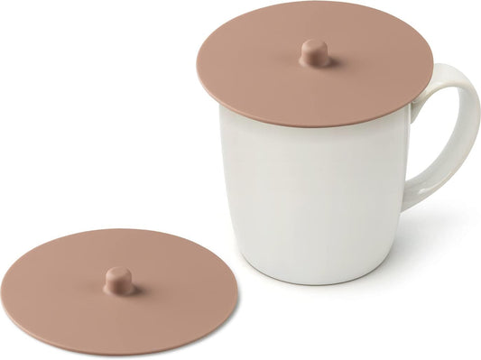 Silicone Cup Cover Lids, 4.3 Inch, 2 Pack - Pink Beige