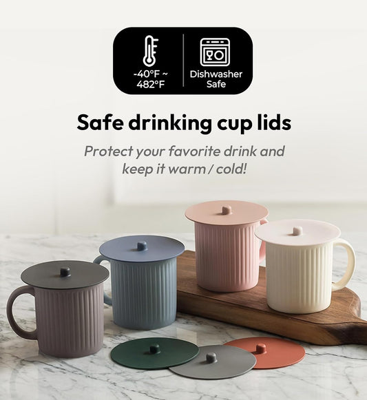 Silicone Cup Cover Lids, 4.3 Inch, 2 Pack - Pink Beige