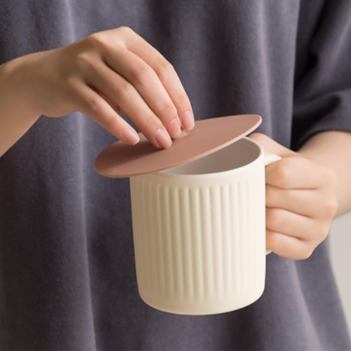 Silicone Cup Cover Lids, 4.3 Inch, 2 Pack - Pink Beige