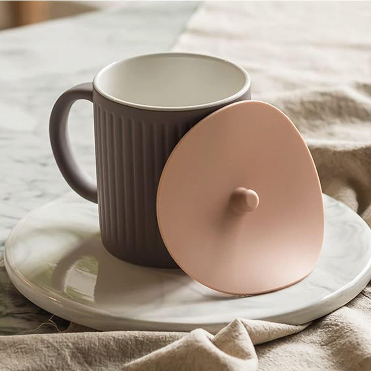 Silicone Cup Cover Lids, 4.3 Inch, 2 Pack - Pink Beige
