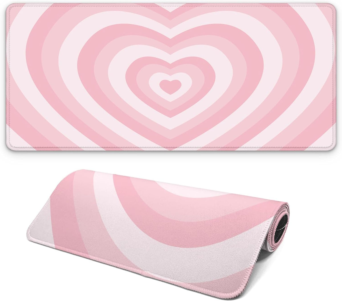 Gaming Mouse Pad with Non-Slip Base, Cute Mouse Mat with Stitched Edges for Keyboard and Mouse, Large Anime Mousepad for Computer, 31.5 x 11.8 inches (Pink Heart)