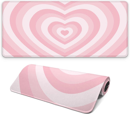 Gaming Mouse Pad with Non-Slip Base, Cute Mouse Mat with Stitched Edges for Keyboard and Mouse, Large Anime Mousepad for Computer, 31.5 x 11.8 inches (Pink Heart)